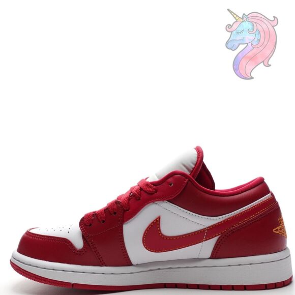 Mens Size 18 Nike Air Jordan 1 Low Cardinal Red Curry White Shoes 553558 607 New - Picture 2 of 16